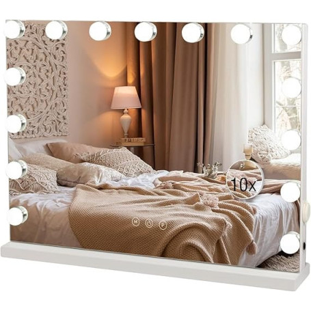 YU YUSING Miroir Maquillage Hollywood Lumineux, Miroir Coiffeuse LED 15 Lumières Dimmables 58X45cm, Contrôle Tactile 2 Couleurs