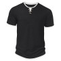 Hisir T-shirt d'été classique pour homme, manches courtes, col rond, style décontracté, avec blocs de couleurs | Henley, col ron