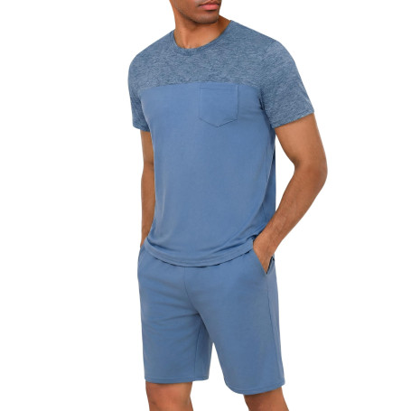 Uniexcosm Pyjama Homme Coton Manches Courtes Pyjama Homme Col V avec Boutons Pyjama D'Été Doux Ensemble De Deux Pièces pour Homm