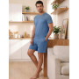 Uniexcosm Pyjama Homme Coton Manches Courtes Pyjama Homme Col V avec Boutons Pyjama D'Été Doux Ensemble De Deux Pièces pour Homm