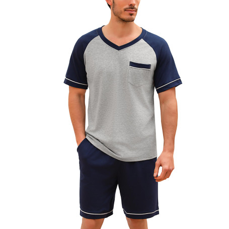 Irdcomps Pyjama Homme Coton Ete Ensembles de Pyjama Été Court Doux Short à Manches Courtes col V Vêtements de Nuit Vêtements de 
