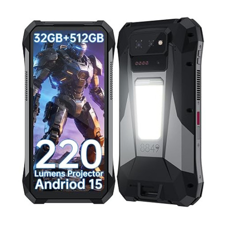 8849 Tank X 5G Téléphone Incassable, Android 15 Smartphone Robuste 512GB avec 220LM Projecteur, 6,78'' 120Hz Écran, IP68 Télépho
