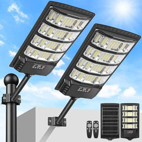 LEKIA Lampadaire Solaire Exterieur, 6500K Projecteur LED Solaire avec Détecteur de Mouvement, Télécommande, IP65 Étanche Puissan