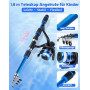 Set de Pêche Enfant 1,8 m – Canne à Pêche Télescopique pour Enfants avec Moulinet, Appâts & Accessoires, Kit Complet pour Débuta