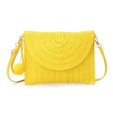 Syrads Sac à main d'embrayage de soirée en paille pour femme Sac à main de plage d'été Sac d'enveloppe tissé en paille