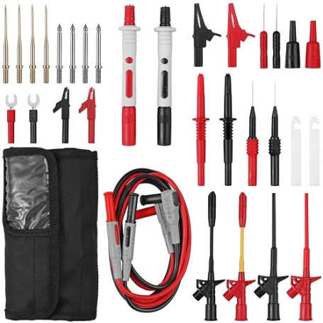 Proster Kit Fils de Test Multimètre 26PCS Professionnel Silicone avec Pointes Interchangeables Or, Aiguilles de Perçage Auto, Cl