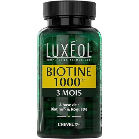 Luxéol – Biotine 1000 μg (1) – Favorise la Pousse des Cheveux (roquette)(2) – Made in France – Complément Alimentaire – 90 Gélul