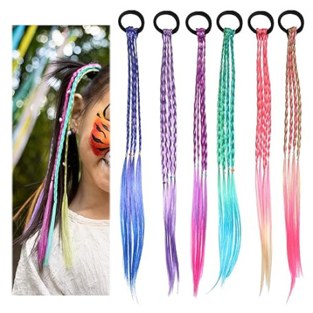 simarro Mèches de cheveux colorées pour filles, 45 cm de cheveux tressés avec élastique, extensions de cheveux pour enfants, orn