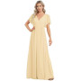 Ever-Pretty Robe pour Mariage Invité Longue Femme Col V Mousseline A Line Manches Courtes Plissé Chic EE0164A