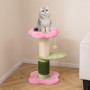 COSTWAY Petit Arbre à Chat Fleur 69 cm, 2 Plateformes, Ø13 cm Poteau à Griffer en Sisal, Brosse d'Toilettage, Arbre a Chat Desig