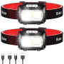 Blukar Lampe Frontale Rechargeable 2 Pack, 2000L Super Lumineux Léger Torche Frontale LED Puissante avec Voyant Rouge,8 Modes d'