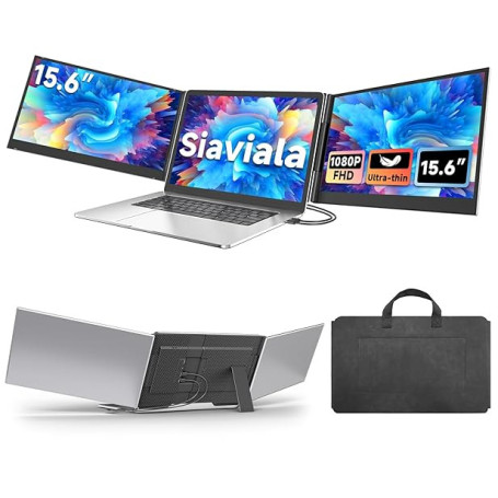 siaviala Ecran Portable 15.6”, 1080P FHD Triple Moniteur Portable pour PC Portables, Ultra-Fin Extension d'écran pour PC Portabl