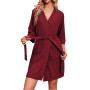 Ekouaer Robe pour femme en tricot gaufré peignoir longueur genou Peignoirs de bain S-XXL