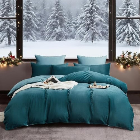 YASMENG Housse de Couette Flanelle 220x240 Hiver Chaude Pétrole Bleu Clair Polaire Parure de Lit Flanelle Doux Duveteux Linge de