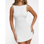Sukiglam Robe Sexy Femme sans Manches col Bateau Mini Robes Moulante d'Été Chic et Elegant Dos Nu Robe Courte Décontracté A Lign