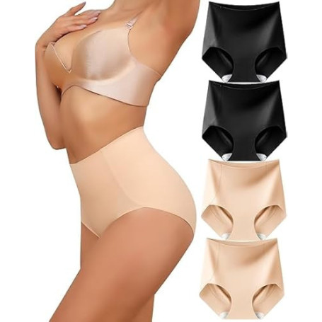 Levao Lot de 4 Culotte Gainante Femme Sculptantes Taille Haute sous-Vêtements Invisibles Slips sans Coutures Respirable Conforta