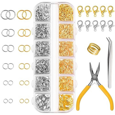 FEPITO 1540 pièces anneaux de saut ouverts anneaux de saut pour fournitures de fabrication de bijoux Kit de réparation de bijoux