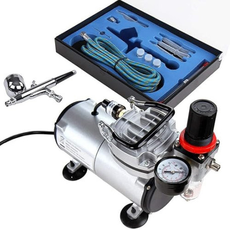 Timbertech Kit d'aérographe avec compresseur d'air ABPST05 avec un débit d'air puissant et une pression de travail élevée pour p