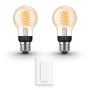 Philips Hue Pack avantagé - E27 - avec 2 Ampoules standard à filament - Lumière blanche chaude - Comprend 1 Variateur de lumiere