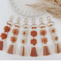 HanCheng Parure de fil à macramé 60 m, 3 mm, 3 couleurs (beige, bordeaux, vieux rose) avec 40 perles en bois, 6 anneaux, 2 bâton