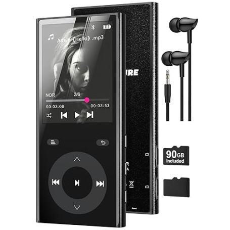 90Go Lecteur MP3 Bluetooth 5.3, MP3 Player avec 2 Emplacements pour Cartes TF, Écran Couleur 2,4", Bouton Tactile, Baladeur MP3