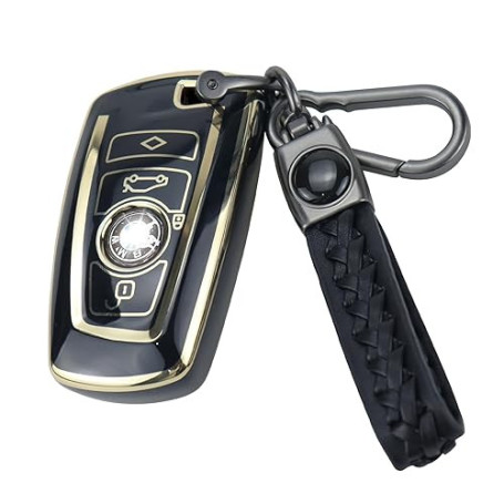Anevios Coque Clé de Voiture en Silicone avec Porte Clés 4 Boutons Tup Compatible avec BMW Serie 1 2 3 4 5 6 7 M2 M3 M4 M5 M6 F1