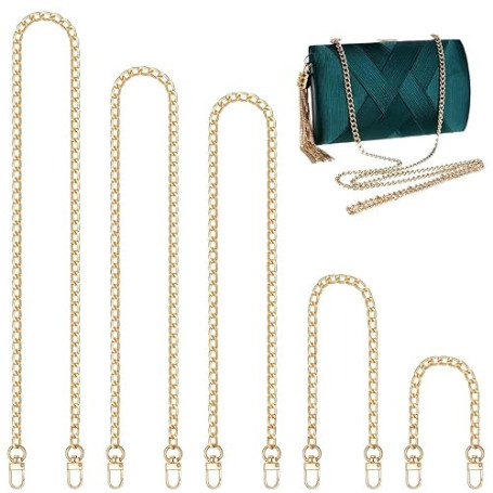 5 Pièces Chaîne de Sac à Main, Chaîne de Rechange en Métal, 40cm, 60cm, 80cm, 100cm, 120cm Chaine Sac Or avec Boucles, Sac à Ban