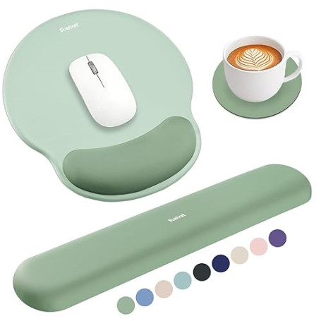Sushret Tapis de Souris et Repose-Poignet Clavier, Ensemble 3-en-1 Ergonomique Gel Mémoire, Tapis Gaming avec Coussin Soutien Br