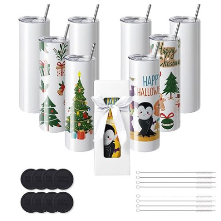 VEVOR Gobelets Thermos à Sublimation de 89 cL, 8PCs, Fins et Droits, Bouteille Sublimable en Acier Inoxydable, Vierges, à Double