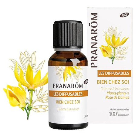 Pranarôm - Les Diffusables Bien Chez Soi - Mélange Huiles Essentielles pour Diffuseur - Cocooning - Ylang-Ylang Et Rose de Damas