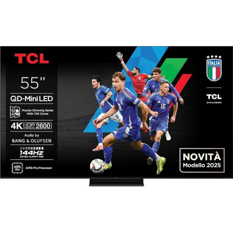 TCL 55C7K QD-Mini Téléviseur LED 55" 4K HDR Premium Dolby Vision IQ & Atmos, Bang & Olufsen Sound, Smart TV avec Google TV, 144