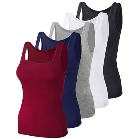 BQTQ 5 Pièces Débardeur Femme Tank Tops Extensibles Crop Top sans Manches Maillots de Corps à Col Carré Débardeur