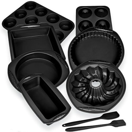 Kit d'outils de cuisson Aschef 9en1 - Moules à gâteau individuel en silicone antiadhésif, plaque à biscuits, moules à tarte, rés