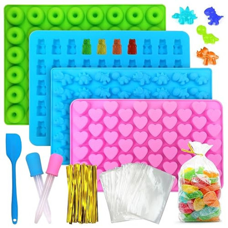Gemtte Moules à Bonbons en Silicone, 4 Pièces Moule à Bonbon Gommeux avec 2 Pipettes, Moule Bonbon Silicone Réutilisable, Idéal