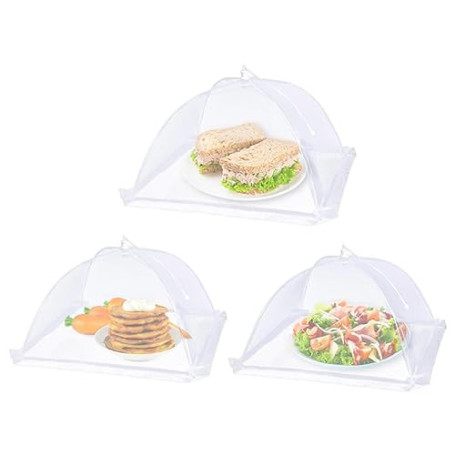 3 Pièces Cloche Alimentaire Pliable Anti Insectes, Anti-mouche Couvercle de Nourriture en Maille Pliant Tente Parapluie pour Bar