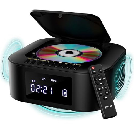 KLIM Boombox E1 - Poste Radio CD Portable - Extra Bass avec Subwoofer - Radio FM, CD, Bluetooth, USB, Bluetooth, MP3 - Mode Fila