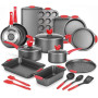 NutriChef Batterie de Cuisine 21 Pièces Antiadhésive – Casseroles Poêles Moules Ronds Carrés Pain Muffins Plaque Pizza Plaque Bi