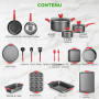 NutriChef Batterie de Cuisine 21 Pièces Antiadhésive – Casseroles Poêles Moules Ronds Carrés Pain Muffins Plaque Pizza Plaque Bi
