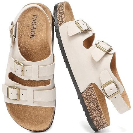 Jifenkla Mules Sandales Femme,Antidérapantes Sabots Été Plates En Liège Sandales Homme,Réglables Boucles Plateforme Chaussons Mo