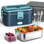 Anykuu Gamelle Chauffante 1.8L 100W, Lunch Box 12V 24V 220V | Chauffage rapide 20-30 min, acier inox, facile à nettoyer, 3 alime