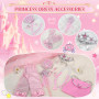 TOSZOLY Robe Glinda Enfant de Princesse, Glinda Costume Princesse Rose avec Accessoires de Baguette Magique Princesse Couronne, 