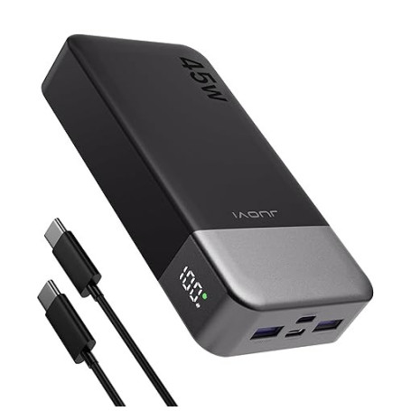 JUOVI J2621 Batterie Externe 45W 20000mAh Power Bank, Chargeur Externe Portable Charge Rapide PD 3.0 QC 4.0 USB-C in & Out Compa