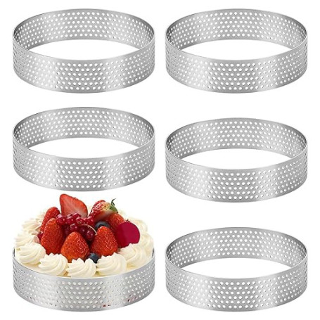 Teokantz 6 Pièces Ø 8 cm Cercle à Pâtisserie, Cercle à Tarte Perforé en 430 Acier Inoxydable, Moule à Tartes Pâtisseries Mini Gâ