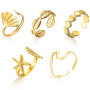 DIELOVEHUA 5 Pièces Bague Acier Inoxydable Femme, Bague Coquillage Etoile de Mer, Bagues Réglables Empilables en Or, Minimaliste