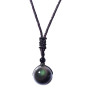 zalati Collier Pendentif Obsidienne Naturelle avec Corde Tressée Style Yeux Arc-en-Ciel pour Cadeau Chanceux en Pierre Perle