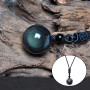 zalati Collier Pendentif Obsidienne Naturelle avec Corde Tressée Style Yeux Arc-en-Ciel pour Cadeau Chanceux en Pierre Perle