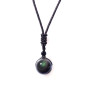 zalati Collier Pendentif Obsidienne Naturelle avec Corde Tressée Style Yeux Arc-en-Ciel pour Cadeau Chanceux en Pierre Perle