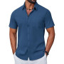 COOFANDY Chemise Homme Manches Courtes en Coton Été Coupe Régulière Chemises Décontractées avec Poches