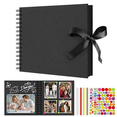 Flintronic Album Photo Scrapbooking, 80 Pages Livre Photo Souvenir DIY, Fait à La Main Album Spirale, avec 6 Autocollants, Cadea