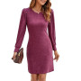Wantonfy Robe Femmes Robe Pull d'hiver à Manches Longues pour Femme Couleur Unie Élégant Col Rond Robe